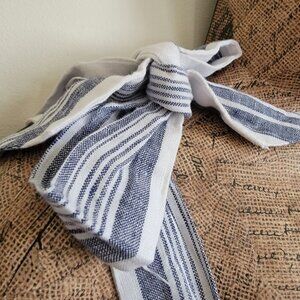 Striped Blue & White Linen Sleeveless Dress with  Straps